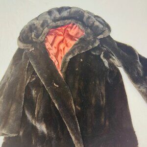 VTG 80s Faux Fur Coat Tissavel France Glam MobWife Chocolate Brown T20